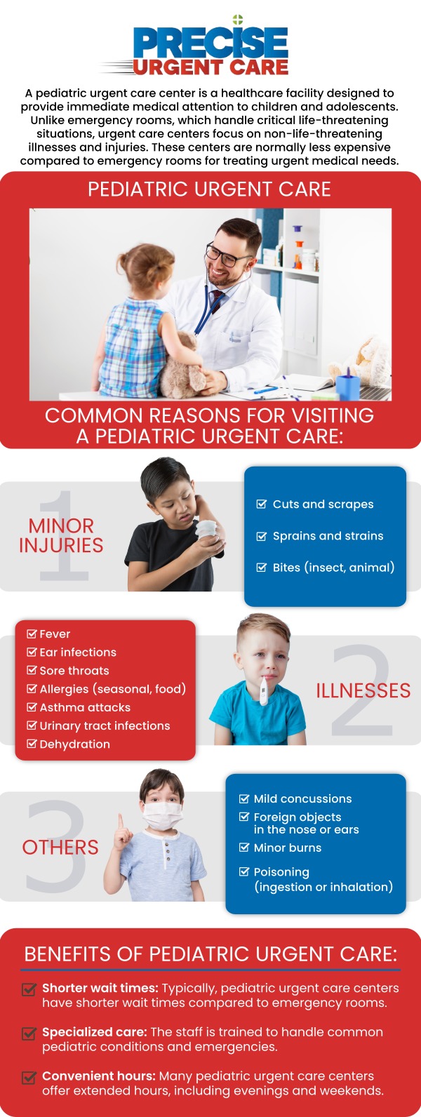 At Precise Urgent Care in Livingston, TX, families can receive timely pediatric urgent care in a comfortable and supportive setting. Board-certified Dr. Rajan Popat, MD, and our dedicated medical team provide careful evaluations, clear communication, and compassionate guidance for children who need prompt medical attention for non-life-threatening health concerns. The team understands that children may feel nervous during a medical visit, so they focus on gentle care and personalized recommendations to help families feel confident about the next steps. For more information, contact us or use online check-in. We are conveniently located at 1501 W Church St, #800 Livingston, TX 77351.